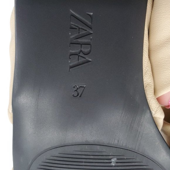 Zara Low Heeled Crossed Leather Square Toe Sandals Tan/Beige/Nude Size 37 - Picture 8 of 10